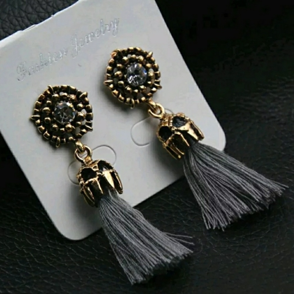 Gray Tassel Earrings